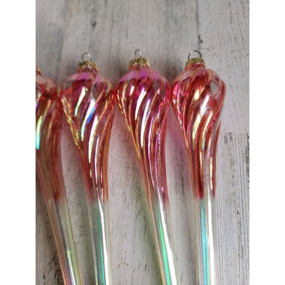 Iridescent long Red Twisted glass ornament Xmas set - Picture 4 of 7